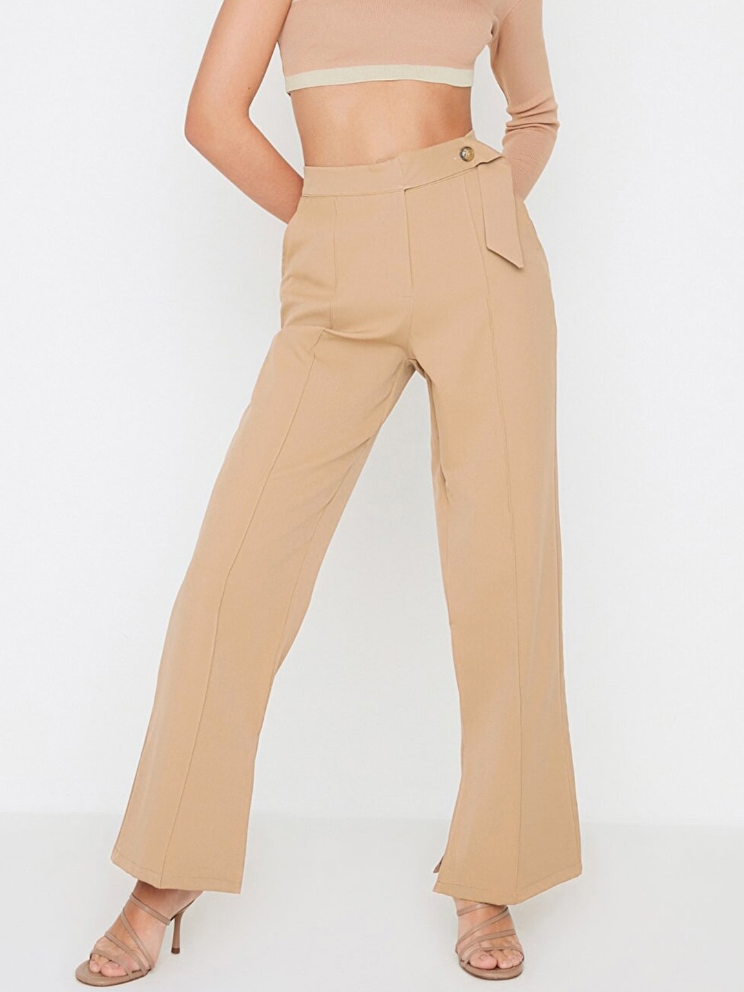 

Trendyol Women Beige Wide Leg Trousers