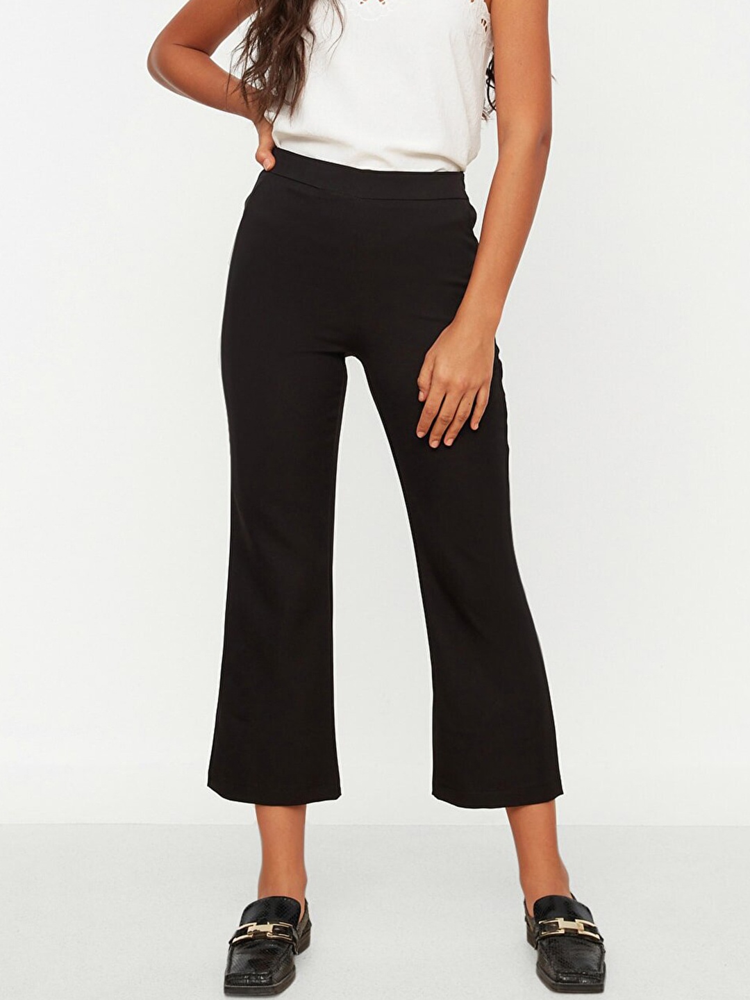 

Trendyol Women Black Cropped Bootcut Trousers