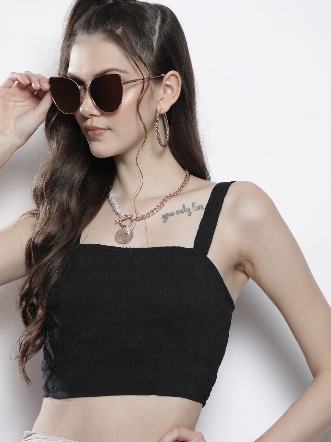 

Trendyol Black Solid Square Neck Crop Top