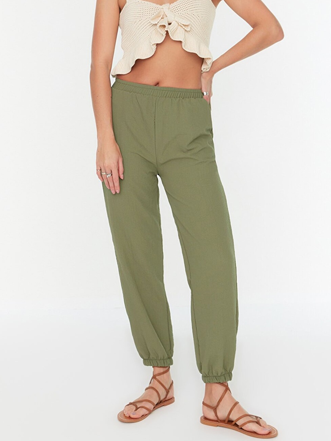 

Trendyol Women Olive Green Solid Joggers