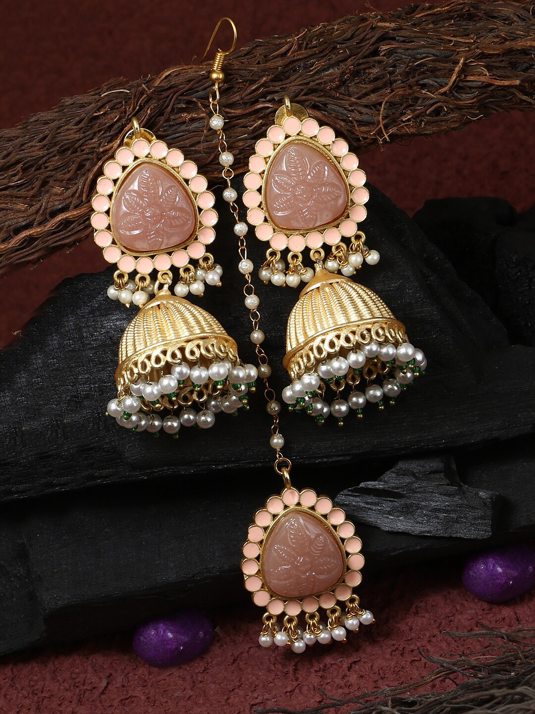 

Adwitiya Collection Gold-Plated Pink Stone Studded Jewellery Set