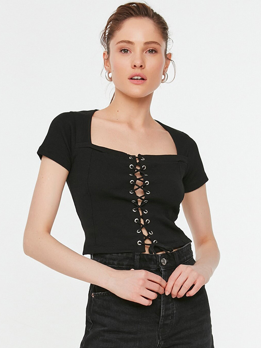 

Trendyol Black Ribbed Top