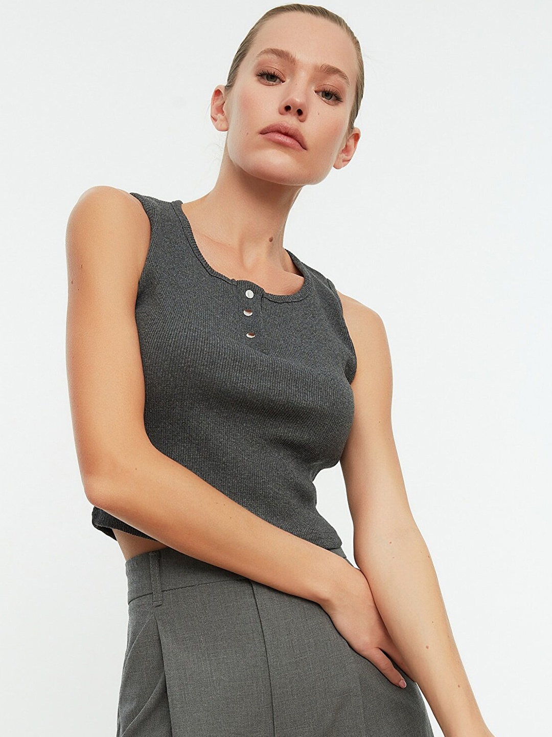 

Trendyol Charcoal Grey Solid Top