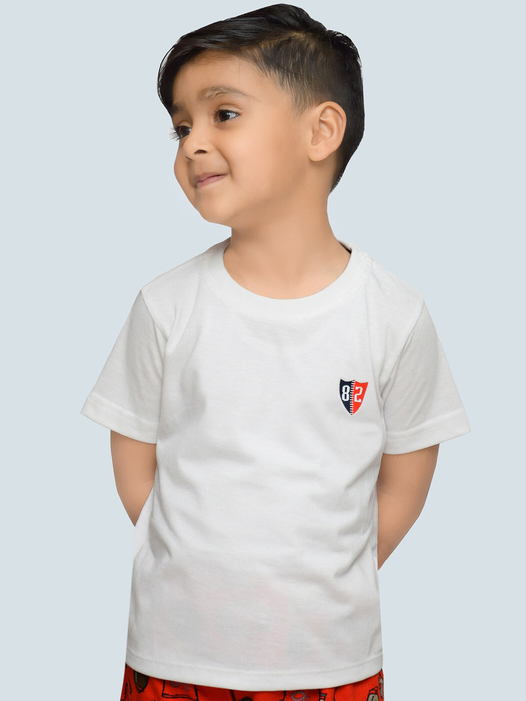 

3BROS Kids White Drop-Shoulder Sleeves Applique T-shirt