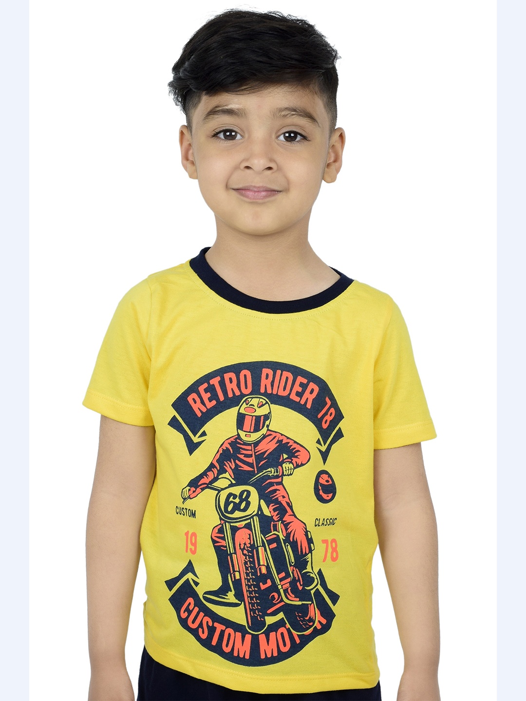 

3BROS Kids Yellow Printed Raw Edge T-shirt