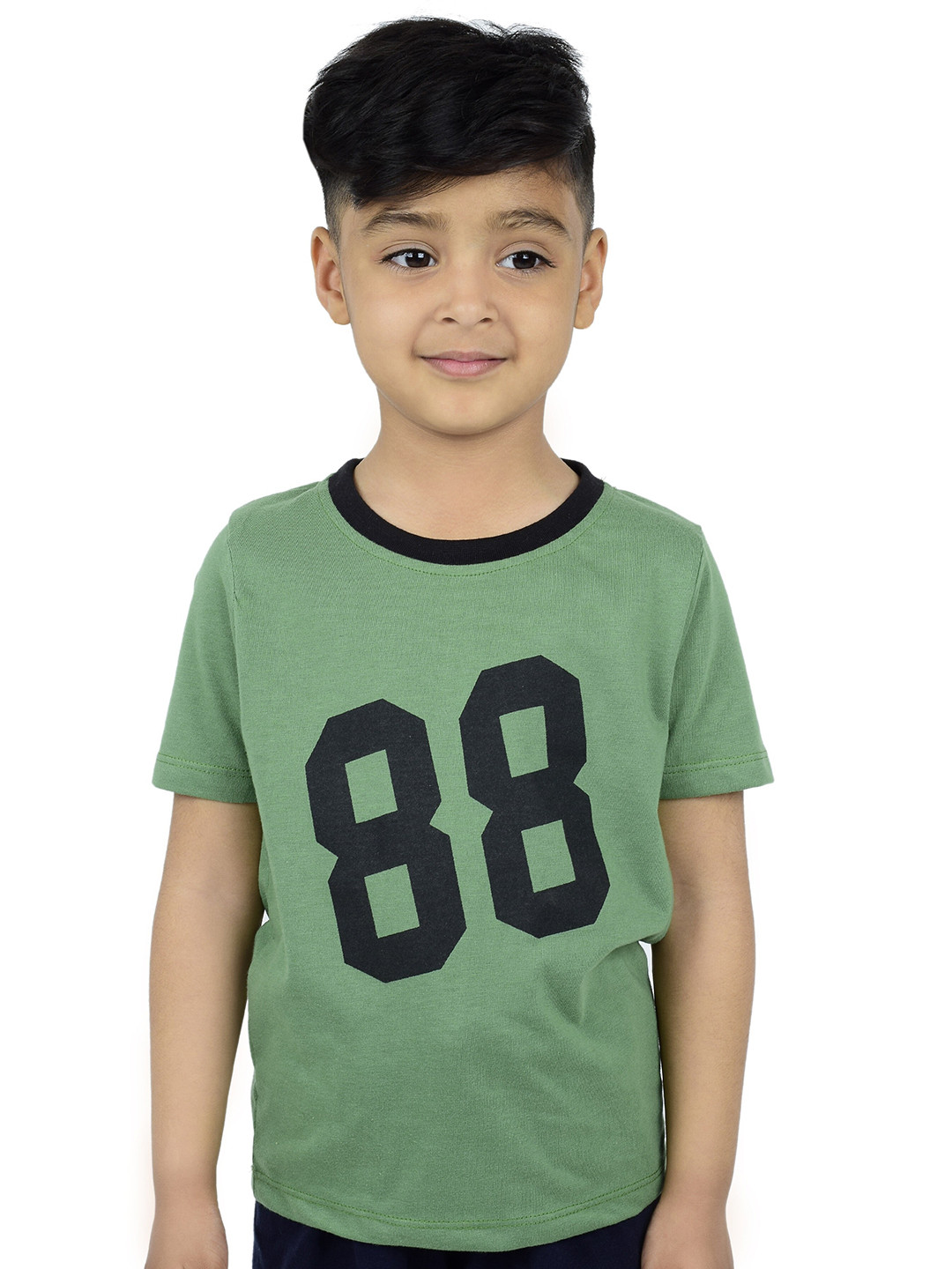 

3BROS Kids Olive Green Varsity Printed Applique T-shirt