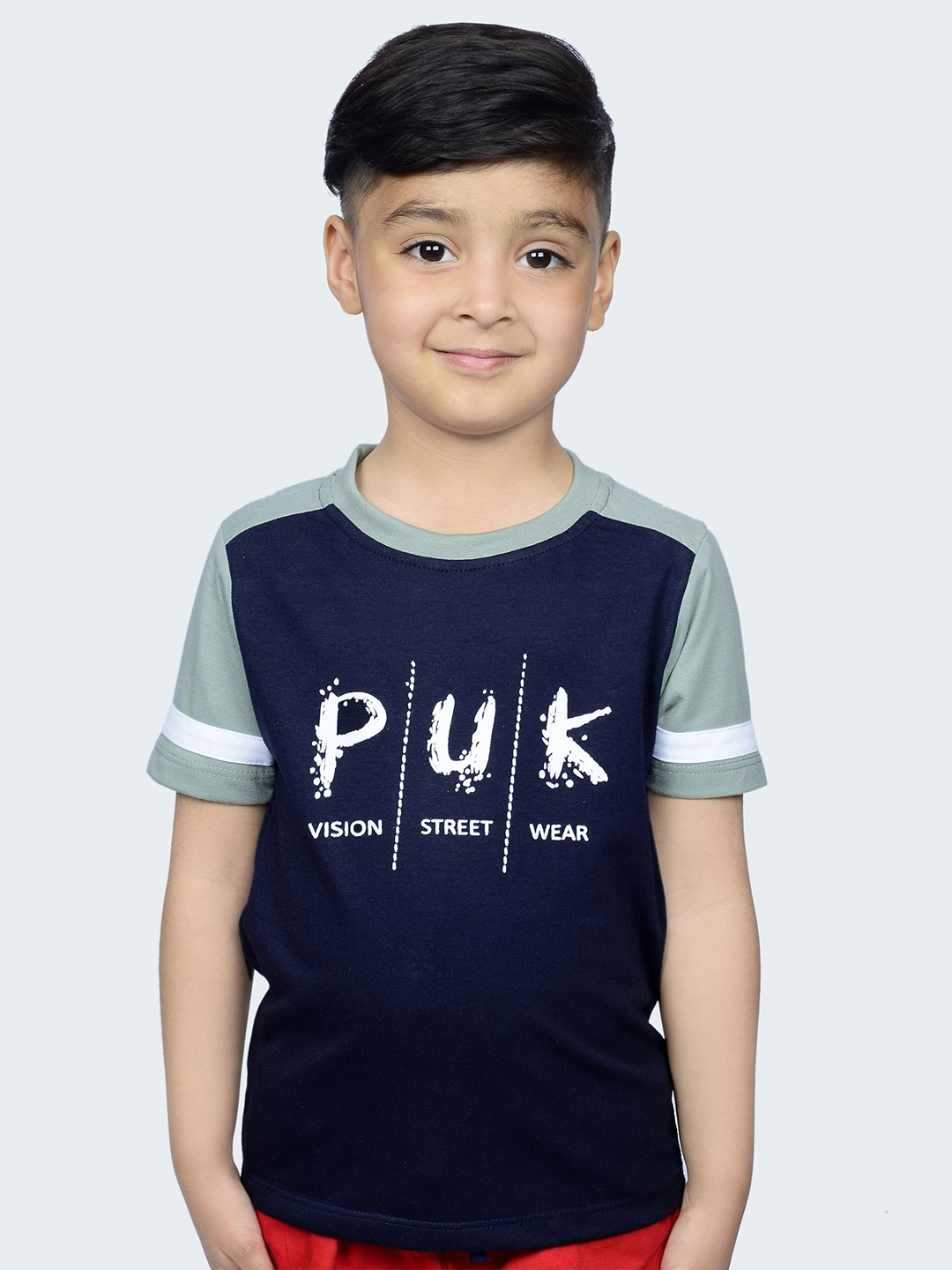 

3BROS Kids Navy Blue Typography Colourblocked Extended Sleeves T-shirt
