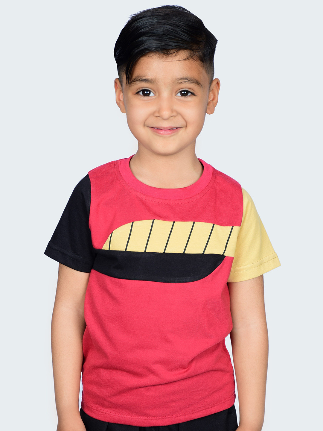 

3BROS Kids Red Striped Applique T-shirt