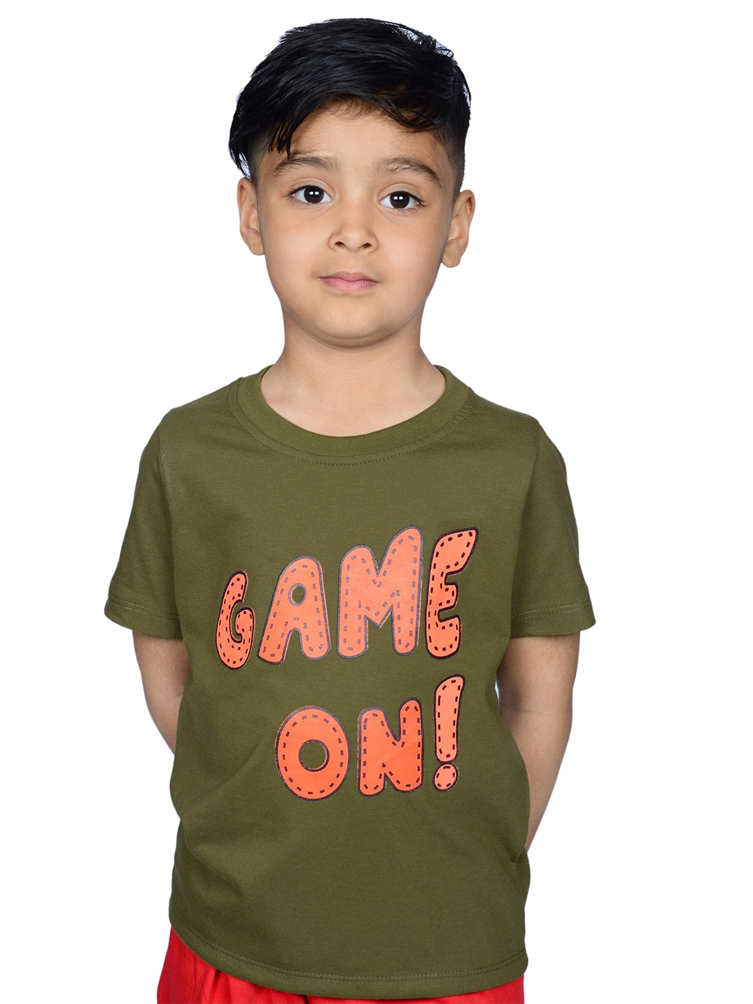 

3BROS Kids Green Printed Applique T-shirt