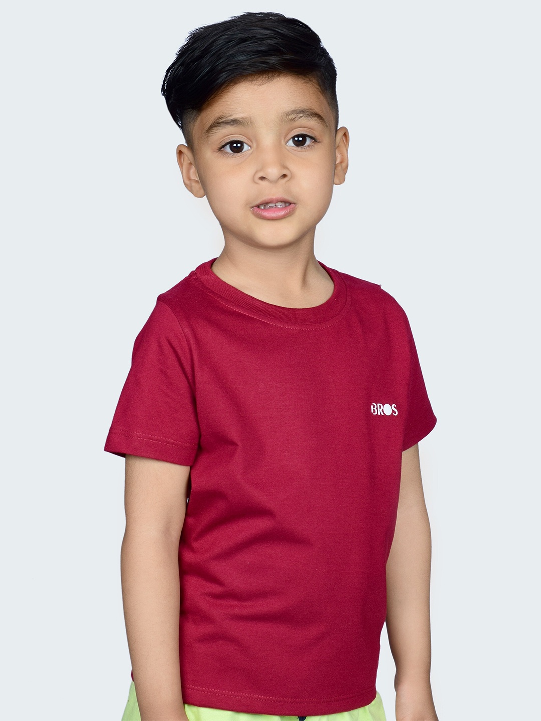 

3BROS Kids Maroon Applique T-shirt