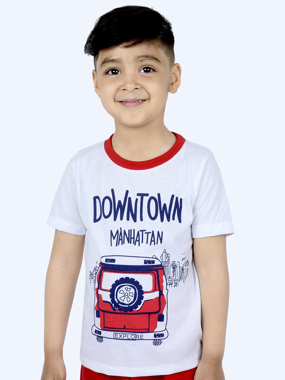 

3BROS Kids White Typography Printed Raw Edge T-shirt