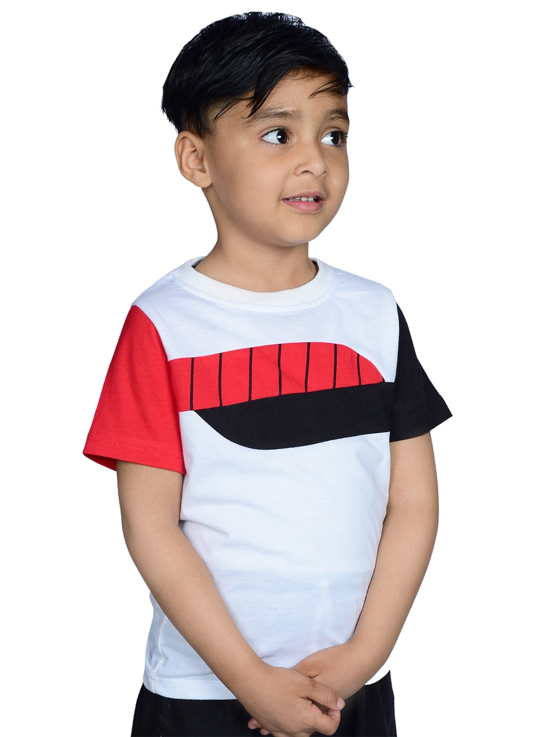 

3BROS Kids White Drop-Shoulder Sleeves Applique T-shirt