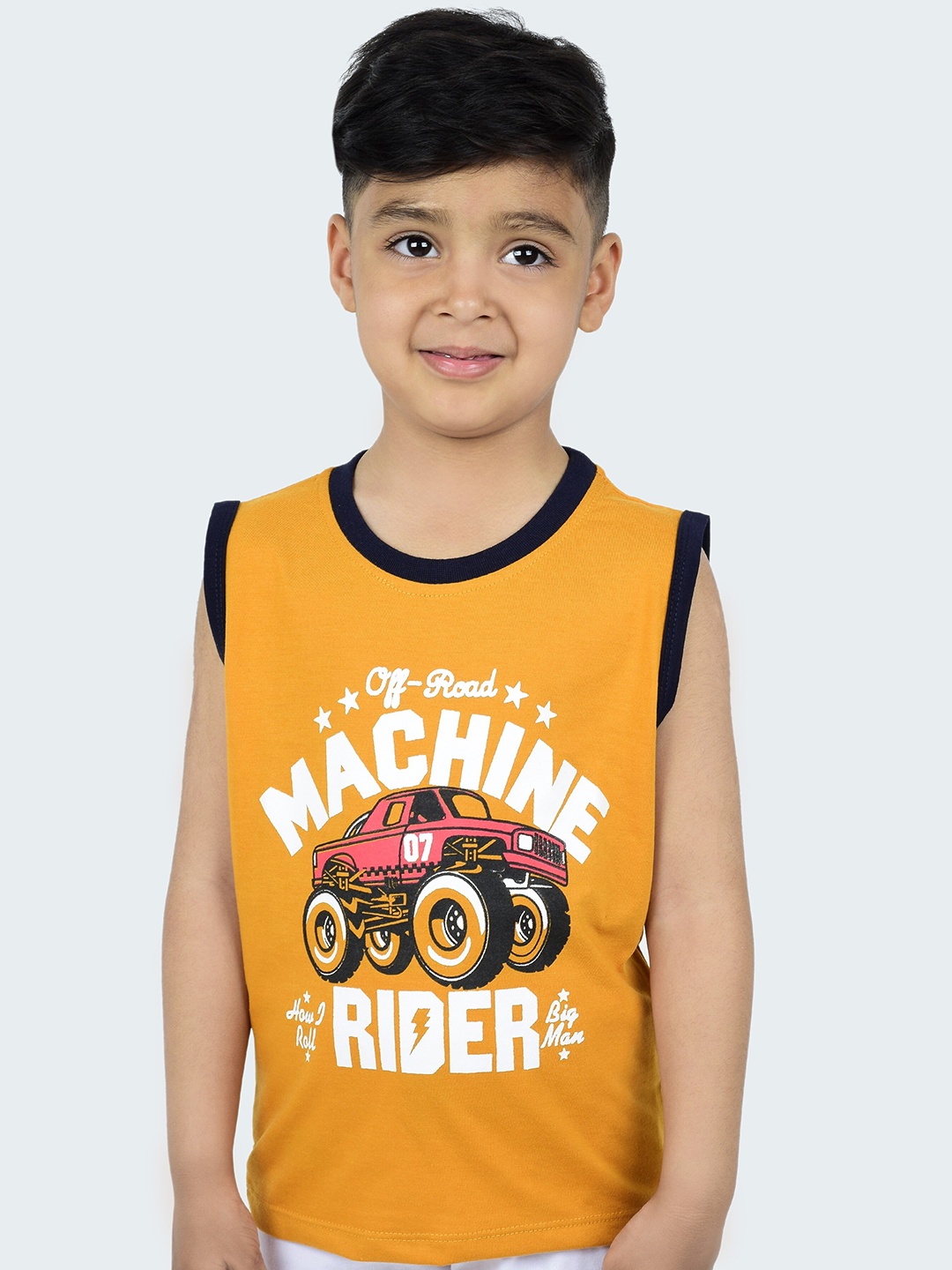 

3BROS Kids Orange Printed Applique T-shirt