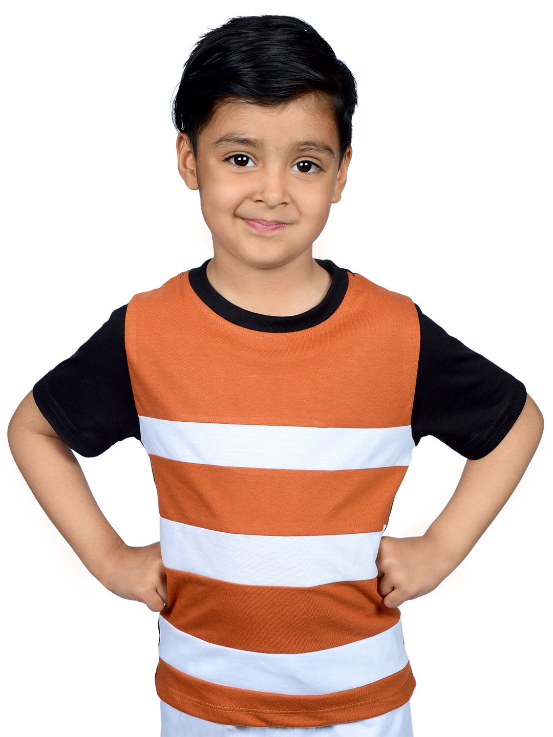 

3BROS Kids Black Striped Applique T-shirt