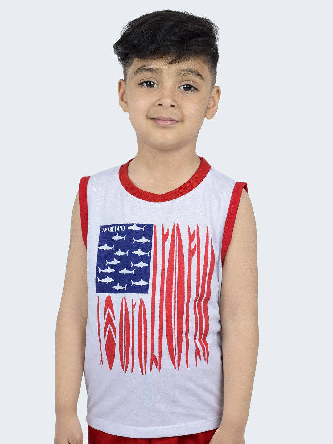 

3BROS Kids Red Printed Extended Sleeves T-shirt