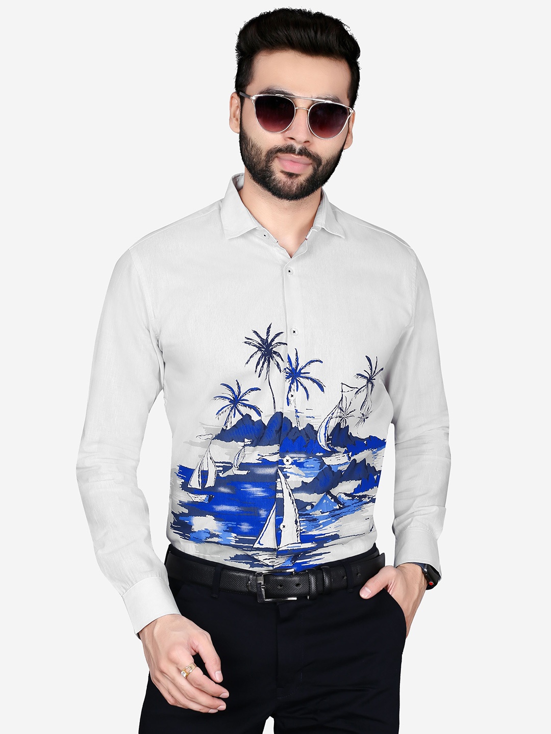 

5TH ANFOLD Men White Slim Fit Floral Printed Casual Shirt