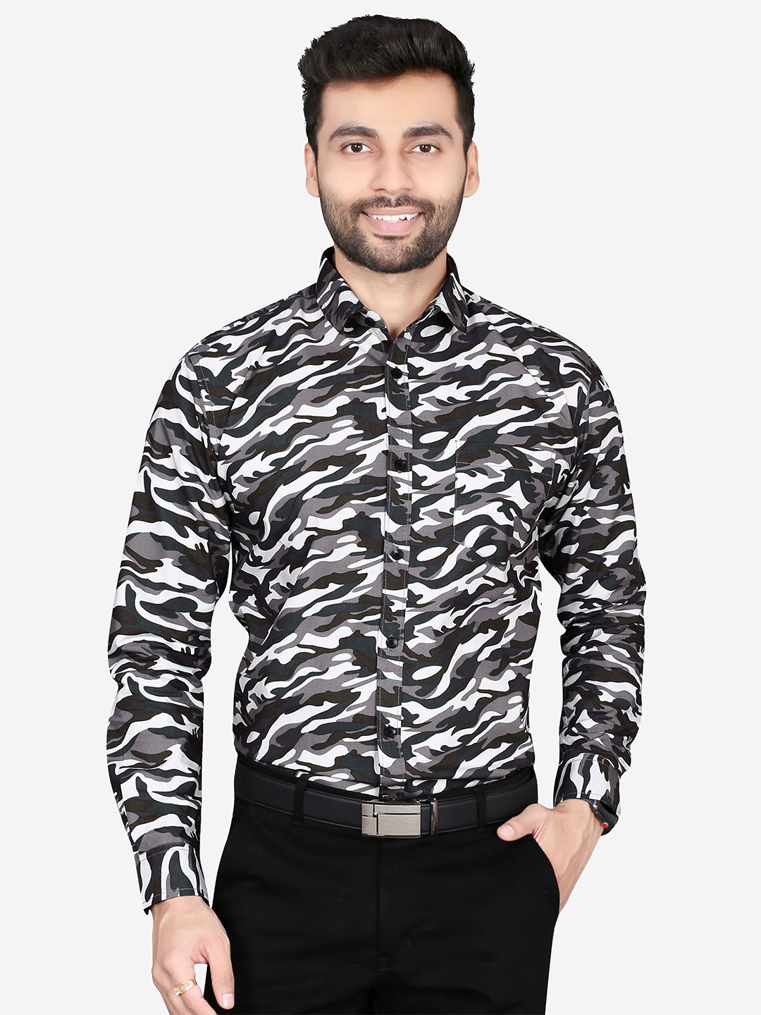 

5TH ANFOLD Men White Slim Fit Printed Casual Shirt