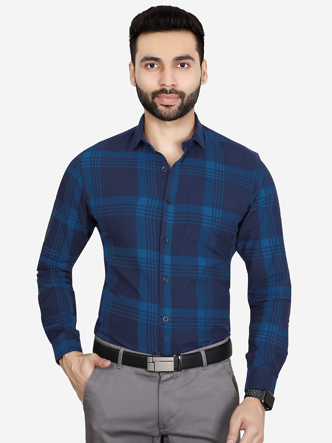 

5TH ANFOLD Men Blue Slim Fit Checked Casual Shirt