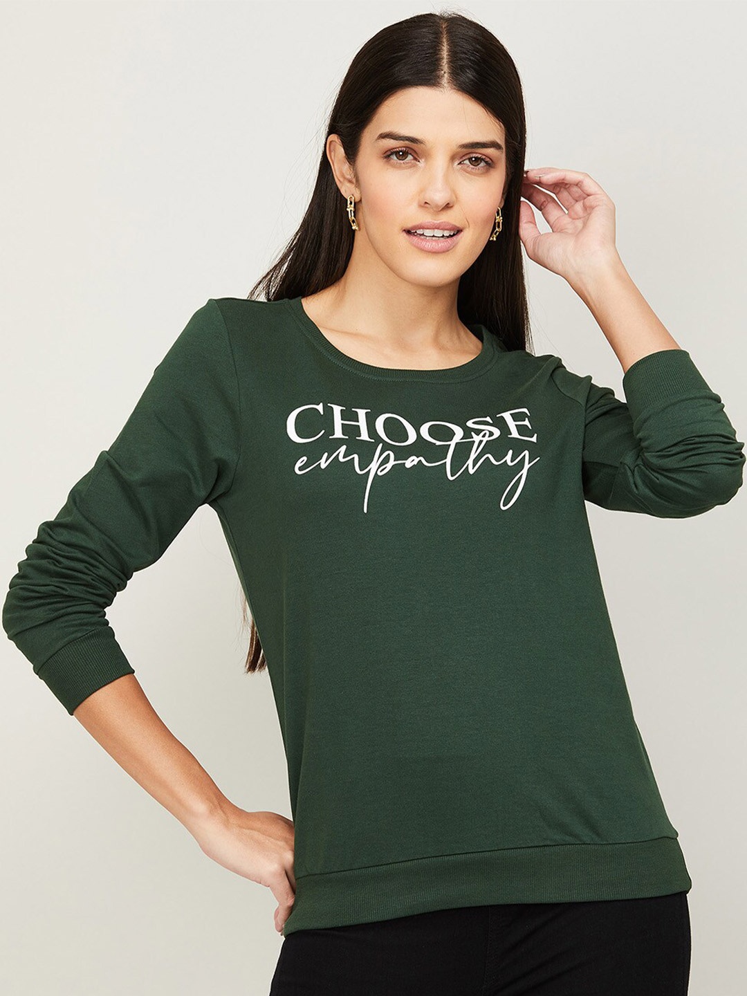 

Fame Forever by Lifestyle Women Olive Green Printed Sweatshirt