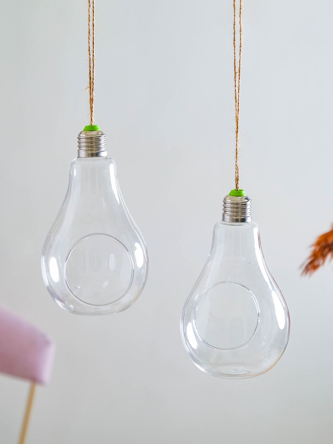 

Nestasia Set Of 2 Transparent Bulb Shaped Hanging Glass Vases