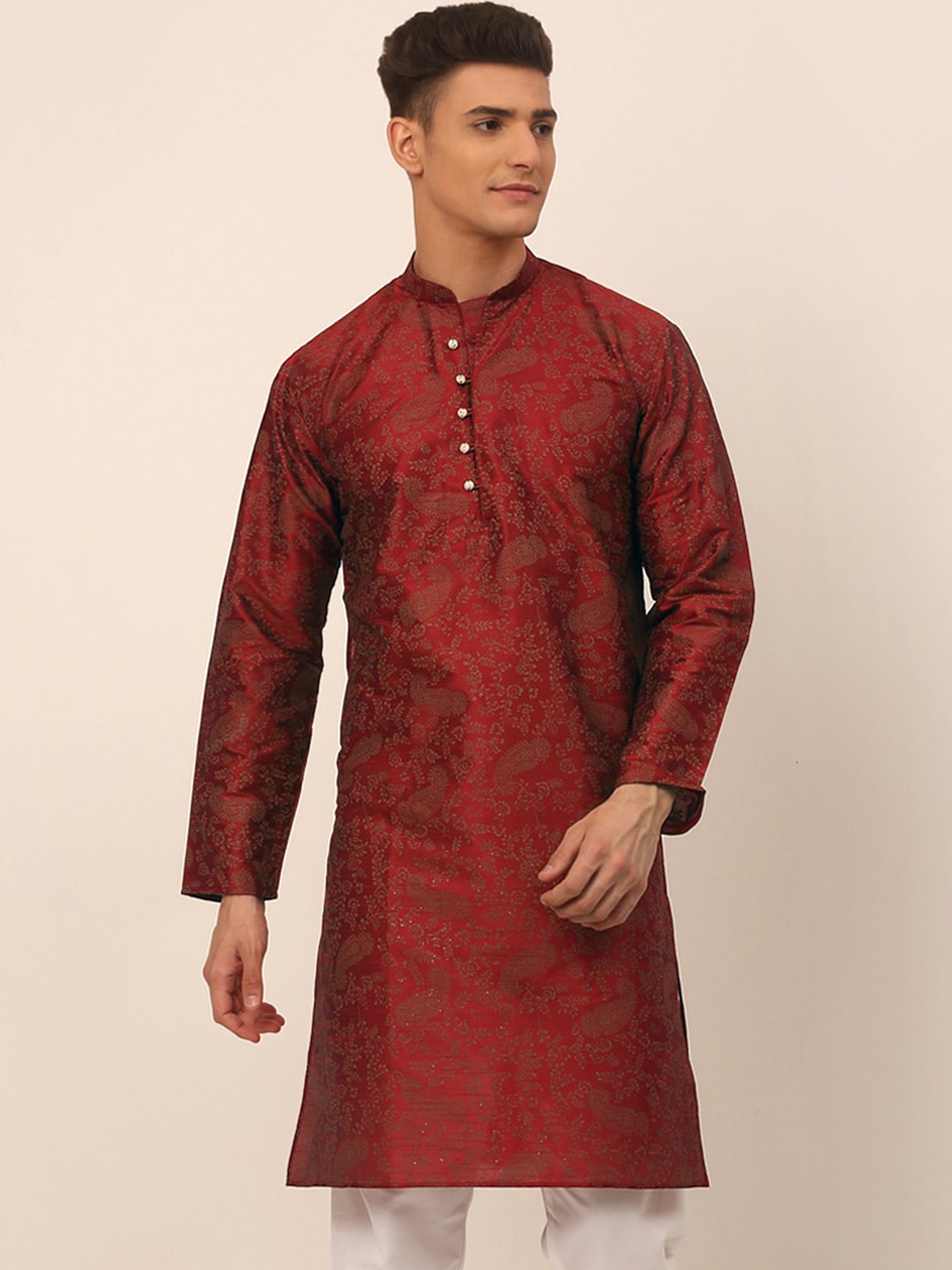 

Jompers Men Maroon Ethnic Motifs Thread Work Kurta
