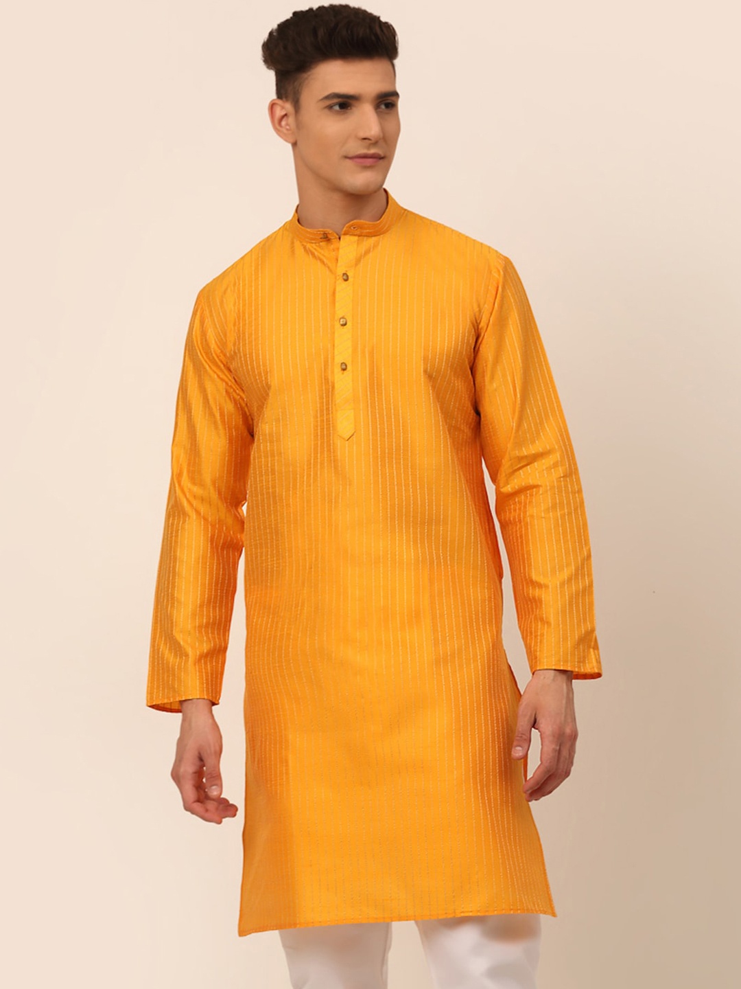 

Jompers Men Mustard Yellow Thread Work Kurta