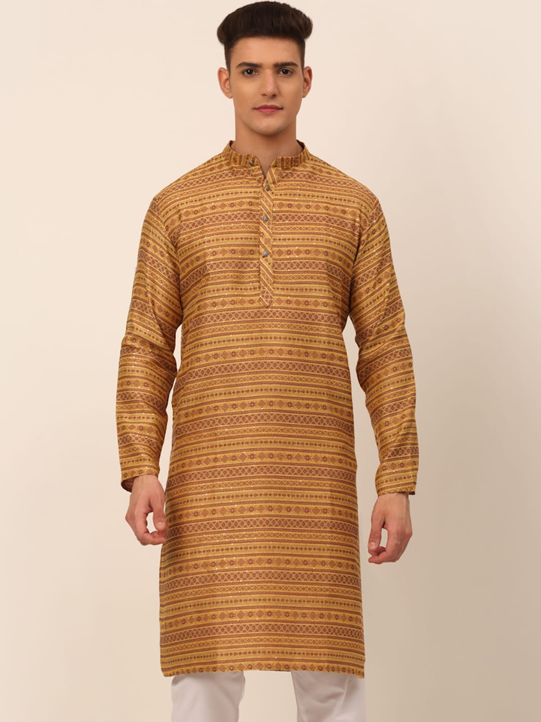 

Jompers Men Yellow Ethnic Motifs Thread Work Kurta