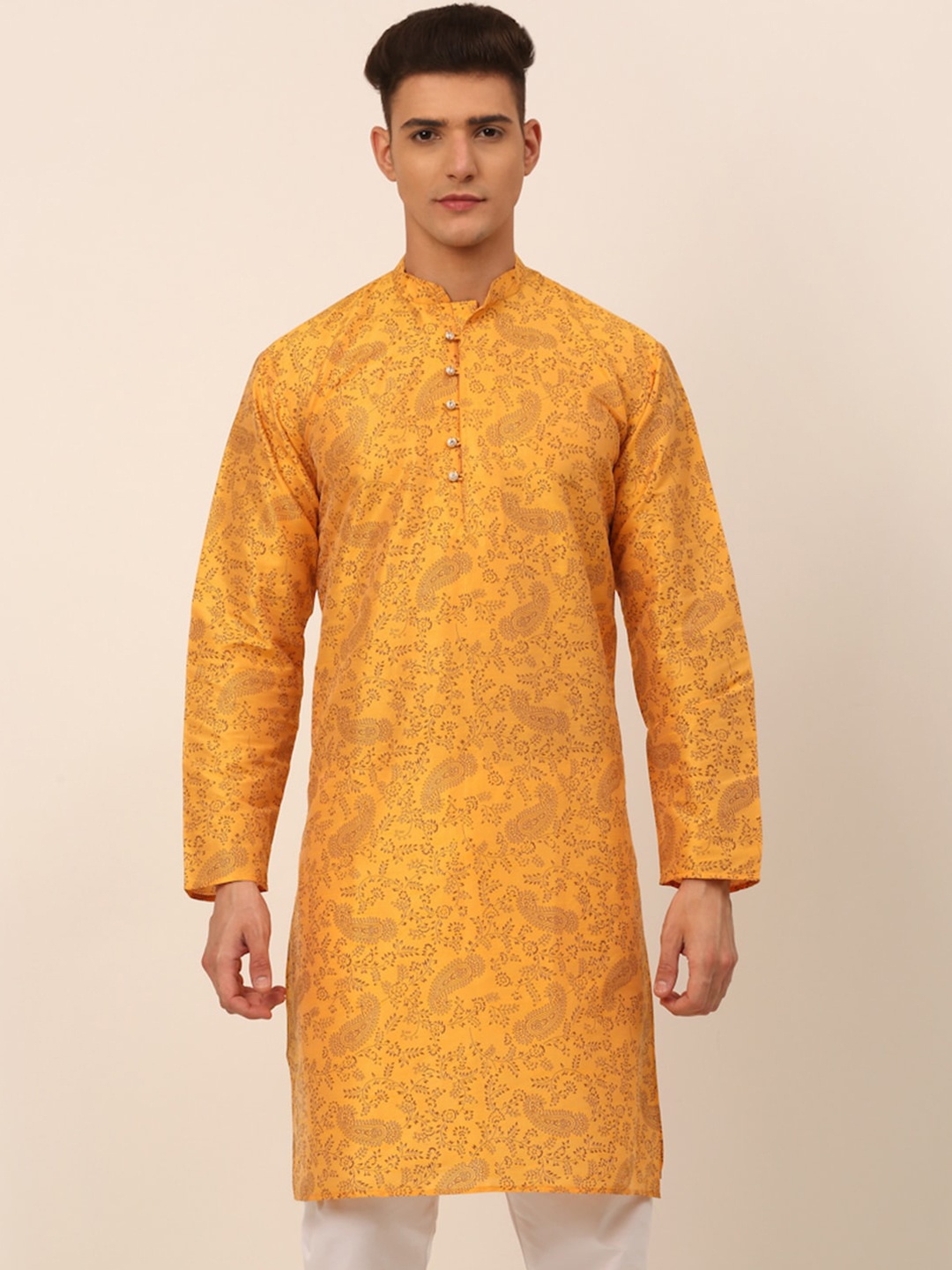 

Jompers Men Mustard Yellow Thread Work Kurta