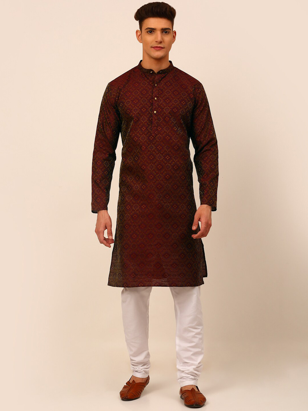

Jompers Men Maroon Embroidered Kurta with Churidar
