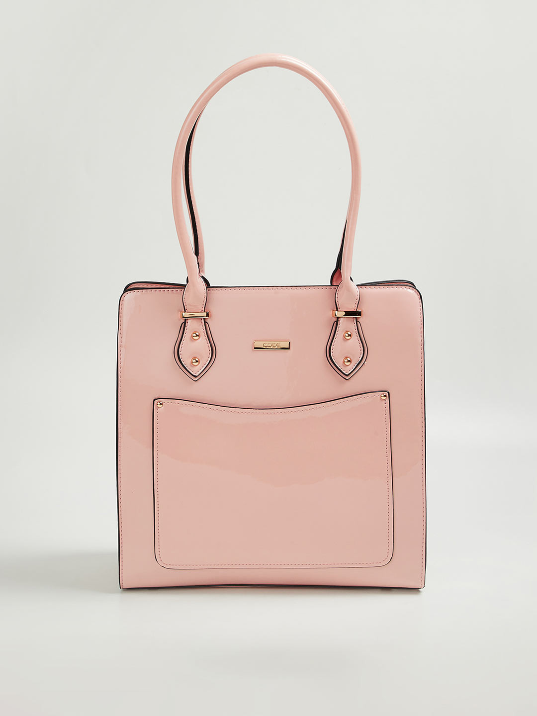 

CODE by Lifestyle Beige Colourblocked Structured Shoulder Bag with Cut Work