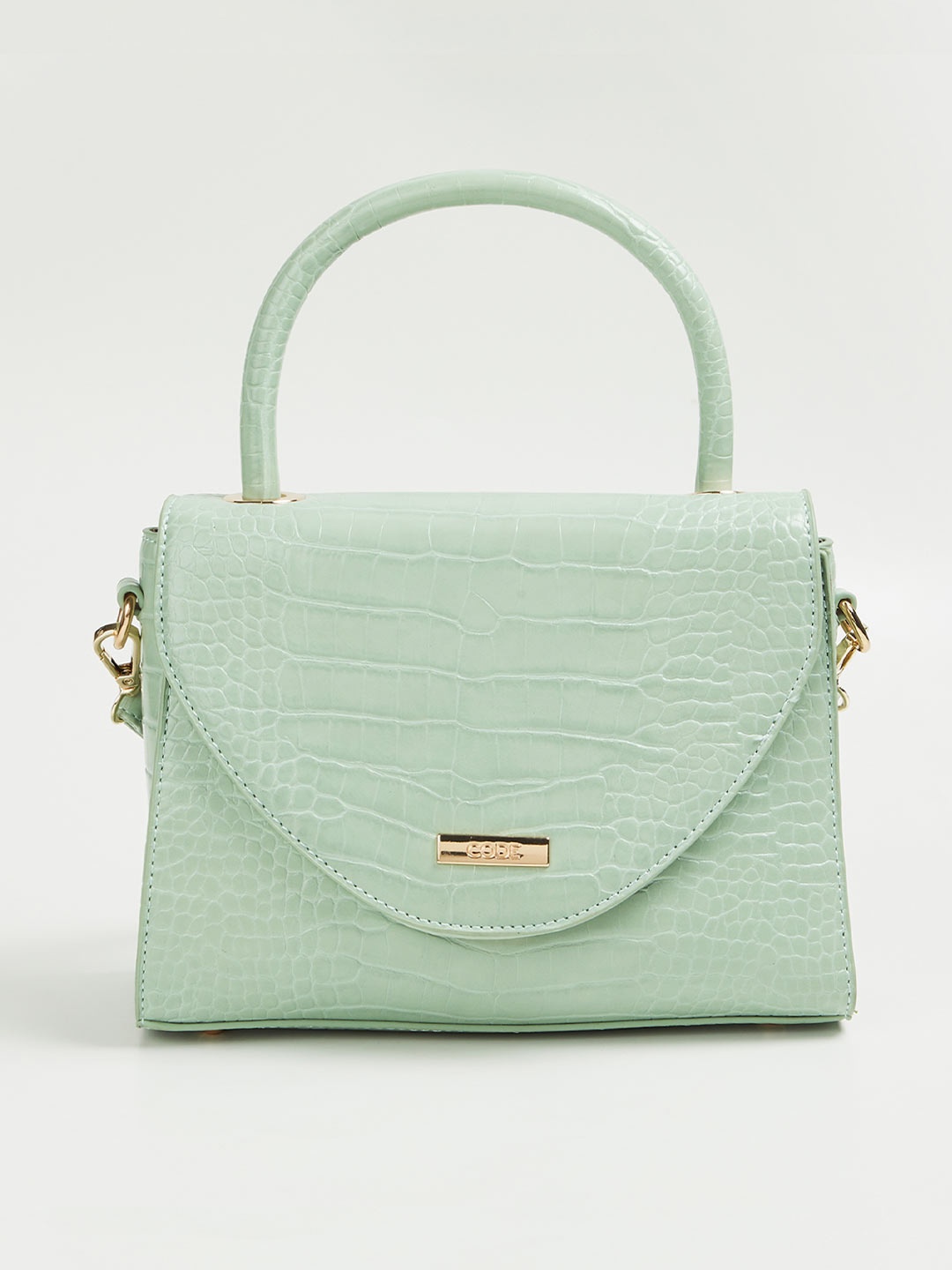 

CODE by Lifestyle Green Animal Textured Structured Satchel with Tasselled