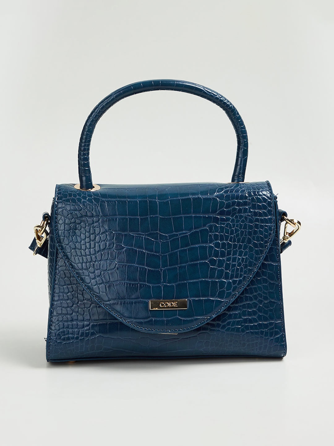 

CODE by Lifestyle Navy Blue Animal Textured Structured Satchel with Applique