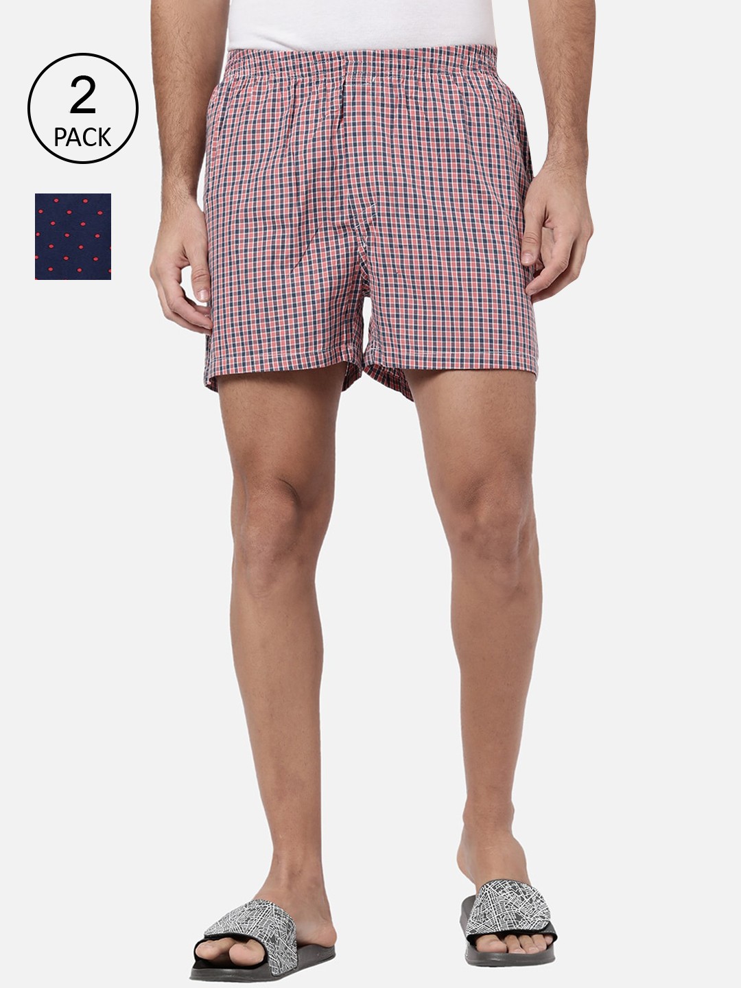 

R&B Men Pack Of 2 Pure Cotton Boxers- 8905380463051, Red