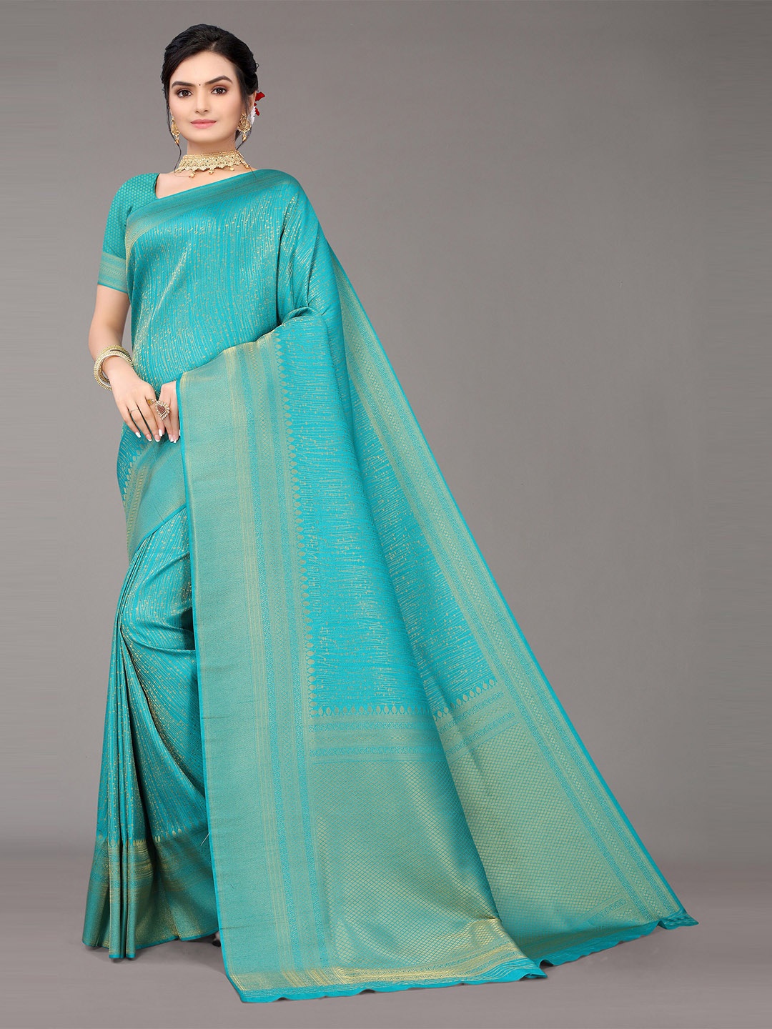 

Nimayaa Green & Gold-Toned Ethnic Motifs Zari Silk Blend Banarasi Saree