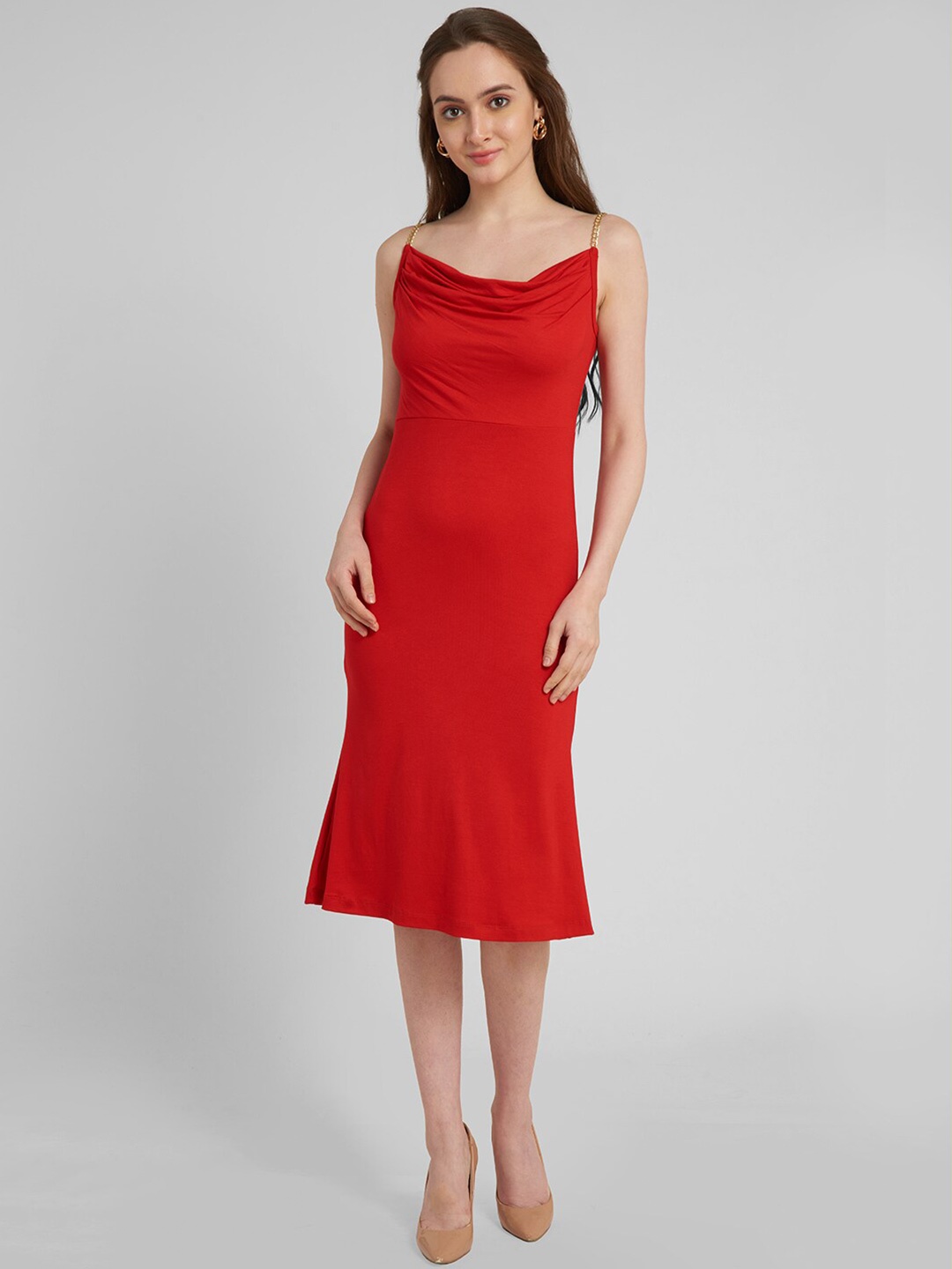 

aturabi Red Sheath Midi Dress