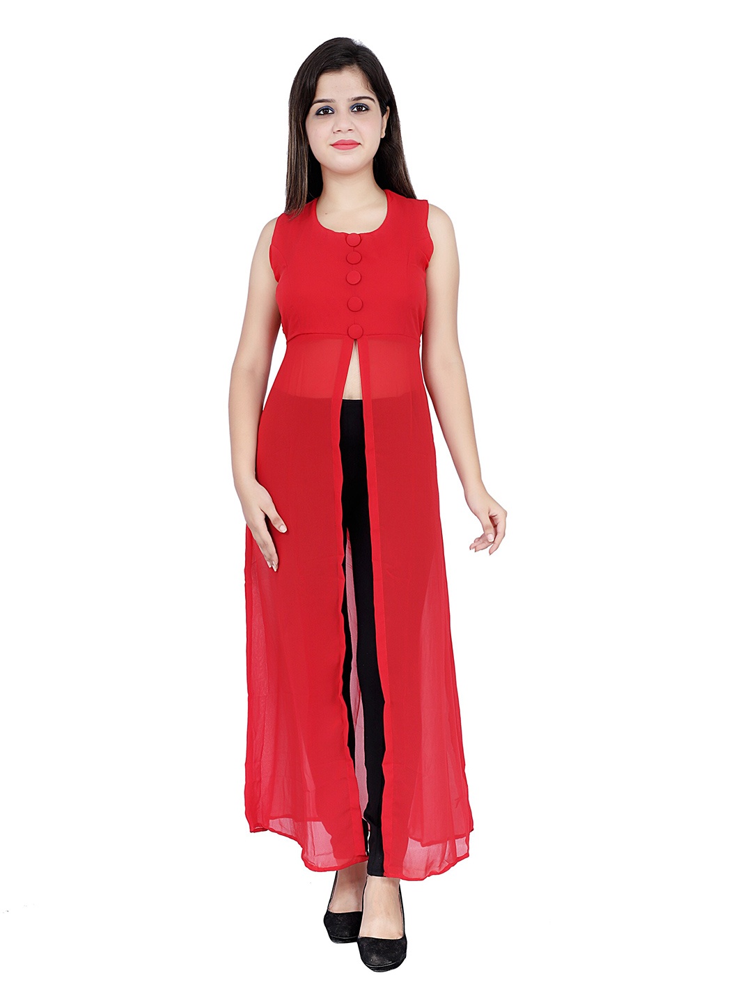 

VESICLE Women Georgette Kurta, Red