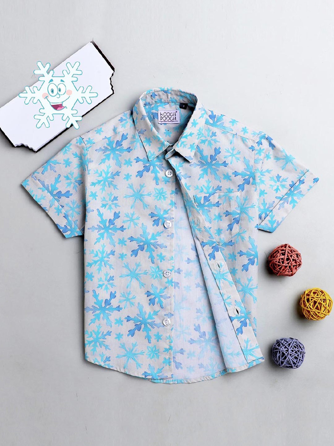 

KOOCHI POOCHI Boys Grey Standard Floral Printed Casual Shirt