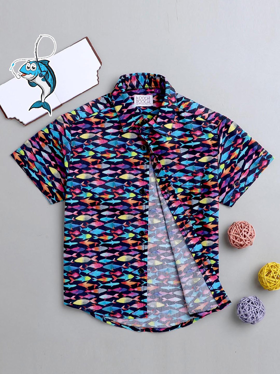 

KOOCHI POOCHI Boys Black Standard Printed Casual Shirt