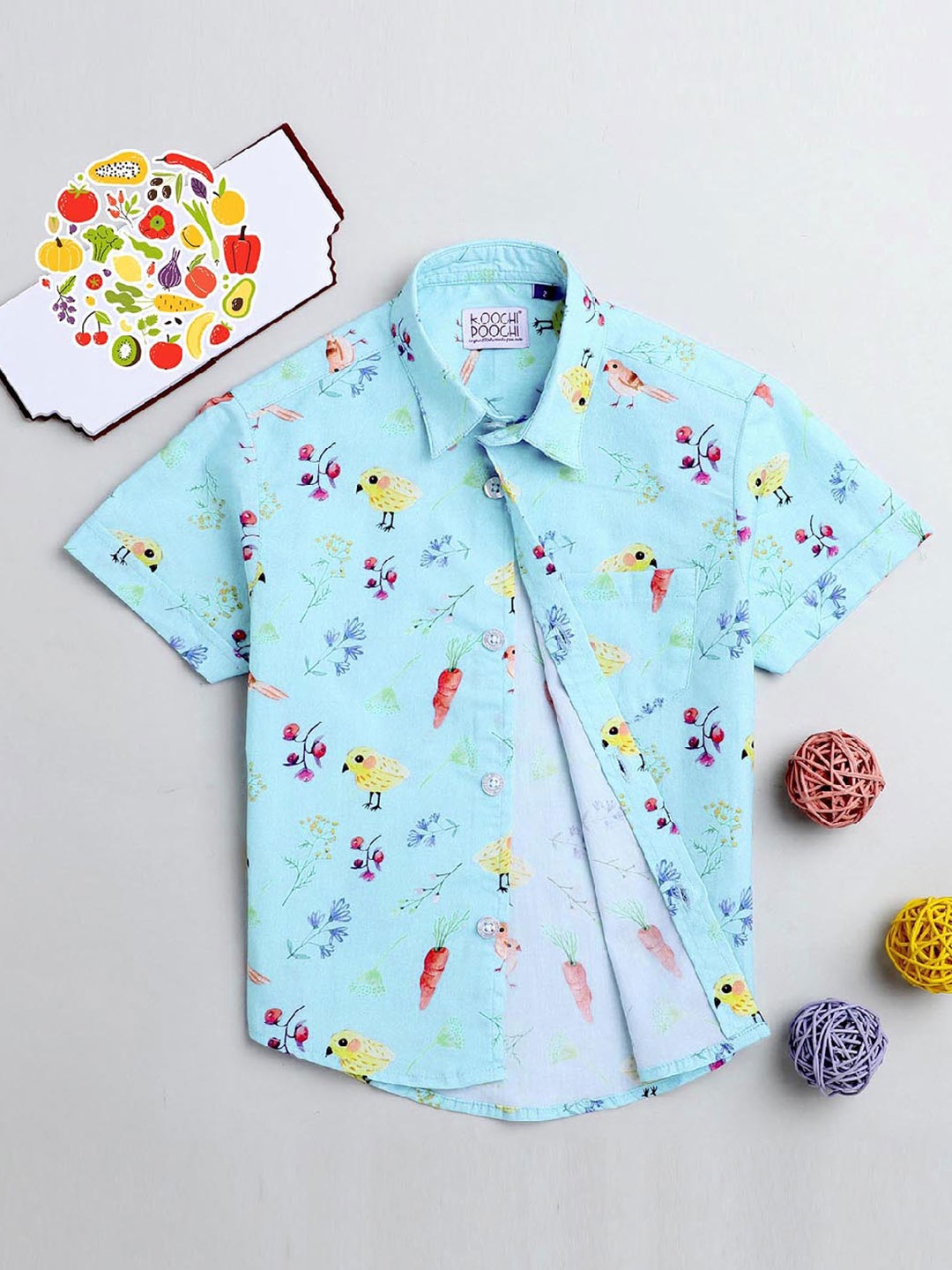 

KOOCHI POOCHI Boys Blue Standard Printed Casual Shirt