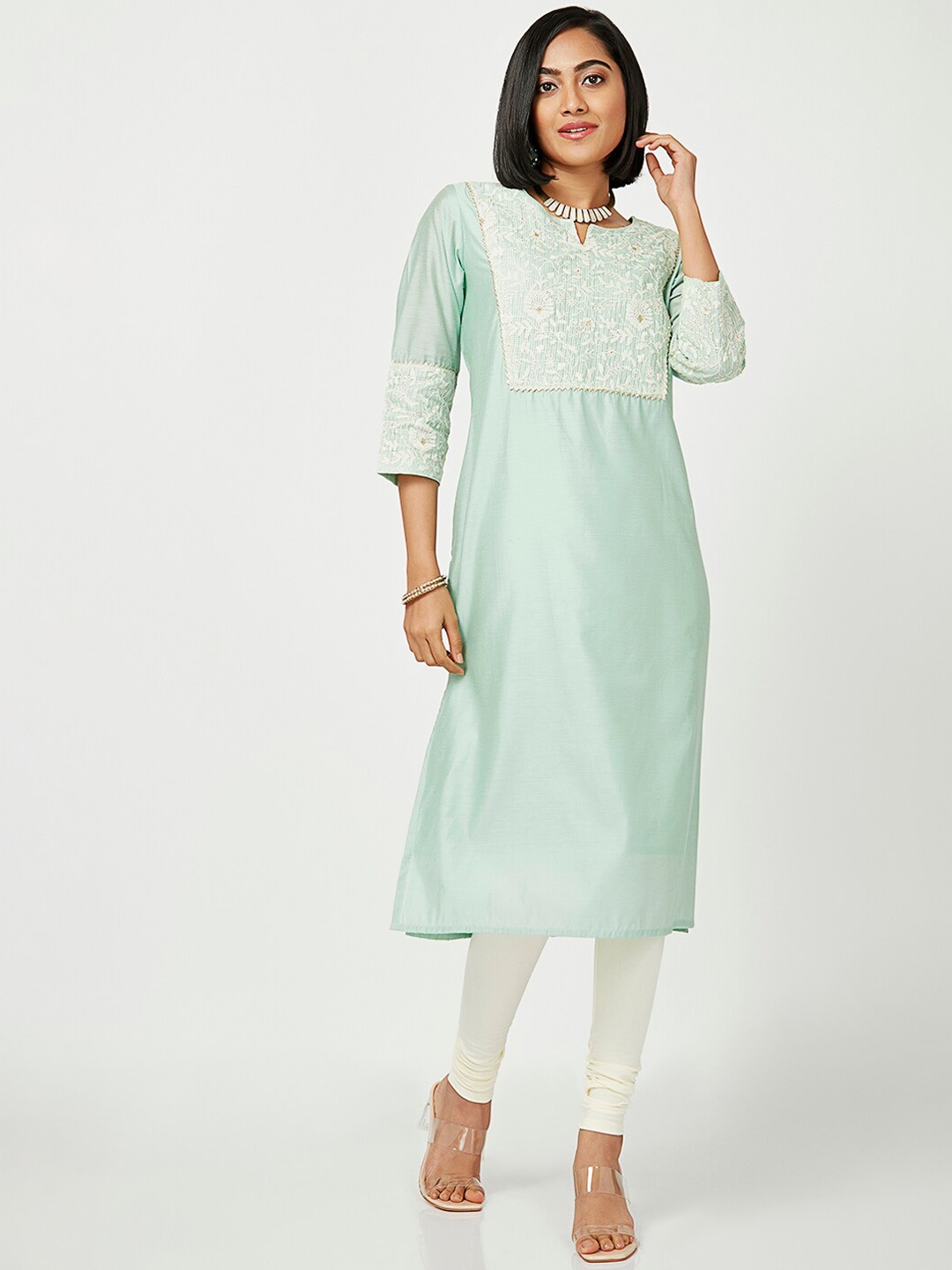 

Ethnicity Women Green Yoke Design Thread Work Kurta