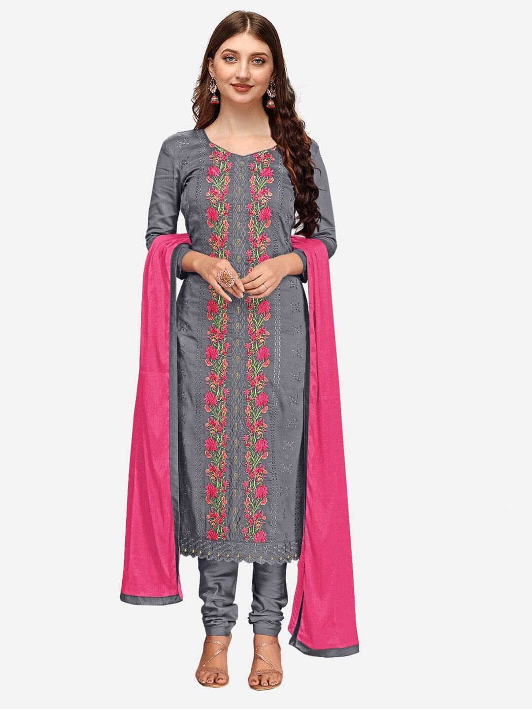 

Nivah Fashion Grey & Pink Unstitched Dress Material