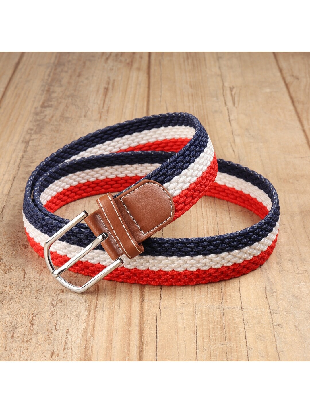 

Elite Crafts Unisex Multicolor Elastic Braided Woven Canvas Belt, White