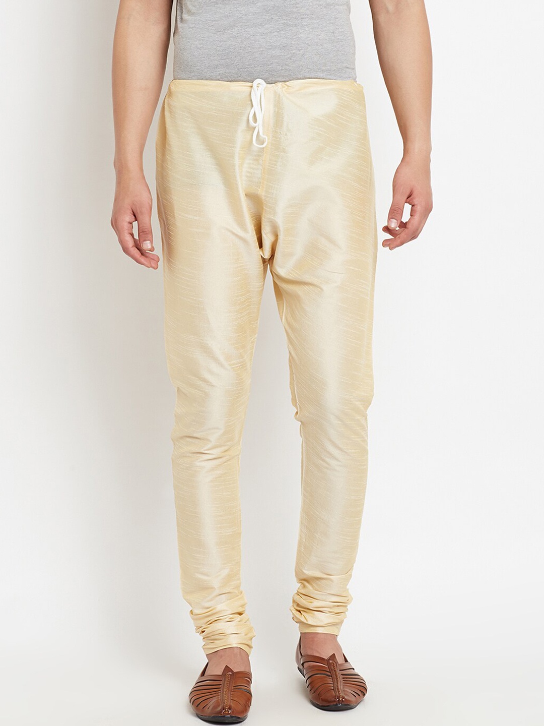 

ROYAL KURTA Men Gold Coloured Solid Straight-Fit Pyjama