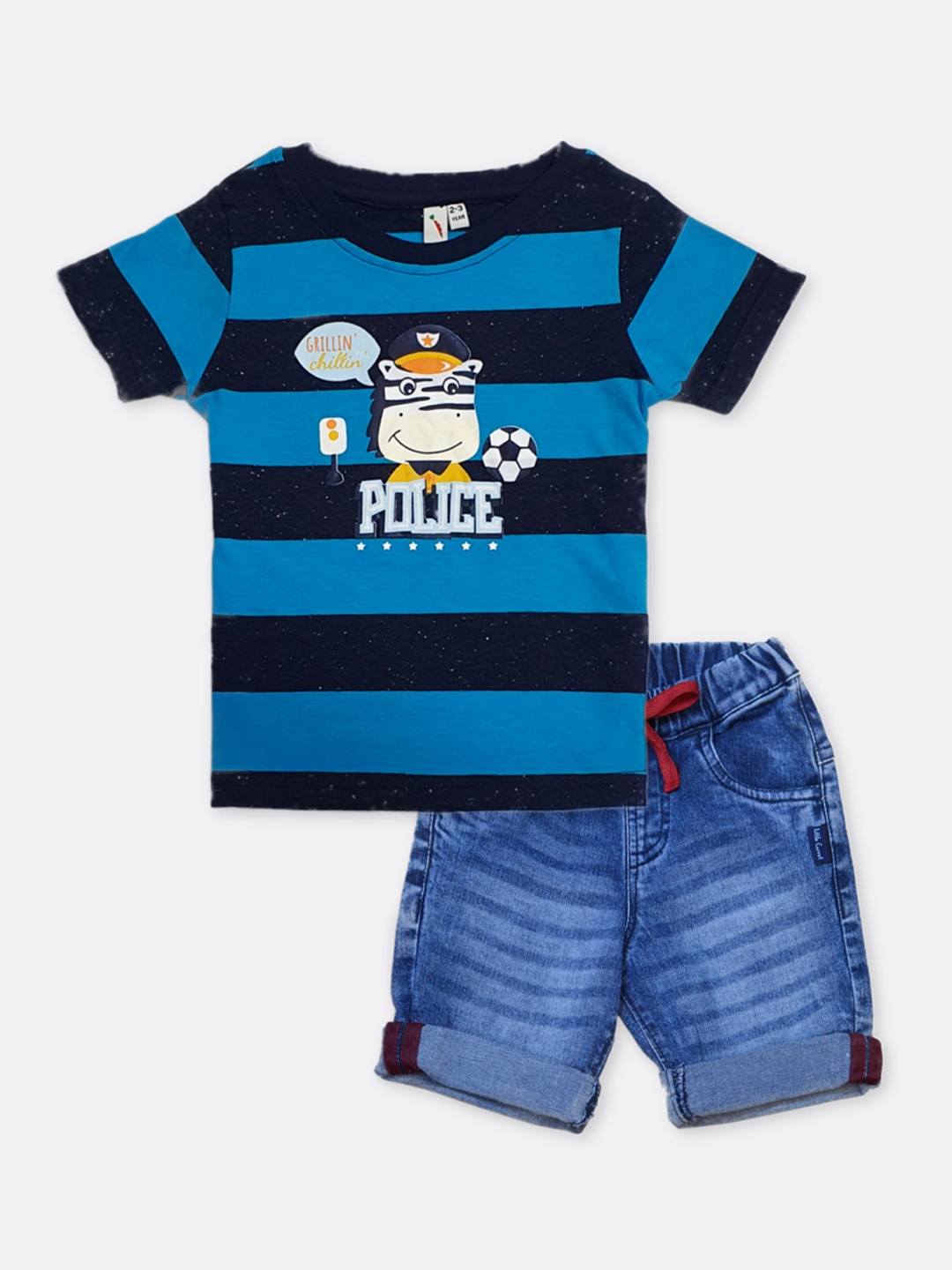 

Little Carrot Boys Blue & Black Striped T-shirt with Shorts