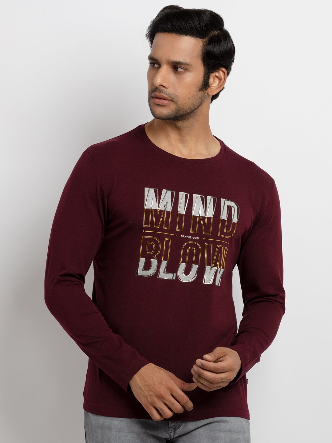 

Status Quo Men Maroon Typography Printed Applique T-shirt