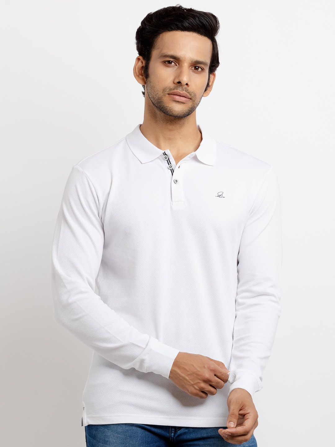

Status Quo Men White Polo Collar Applique T-shirt