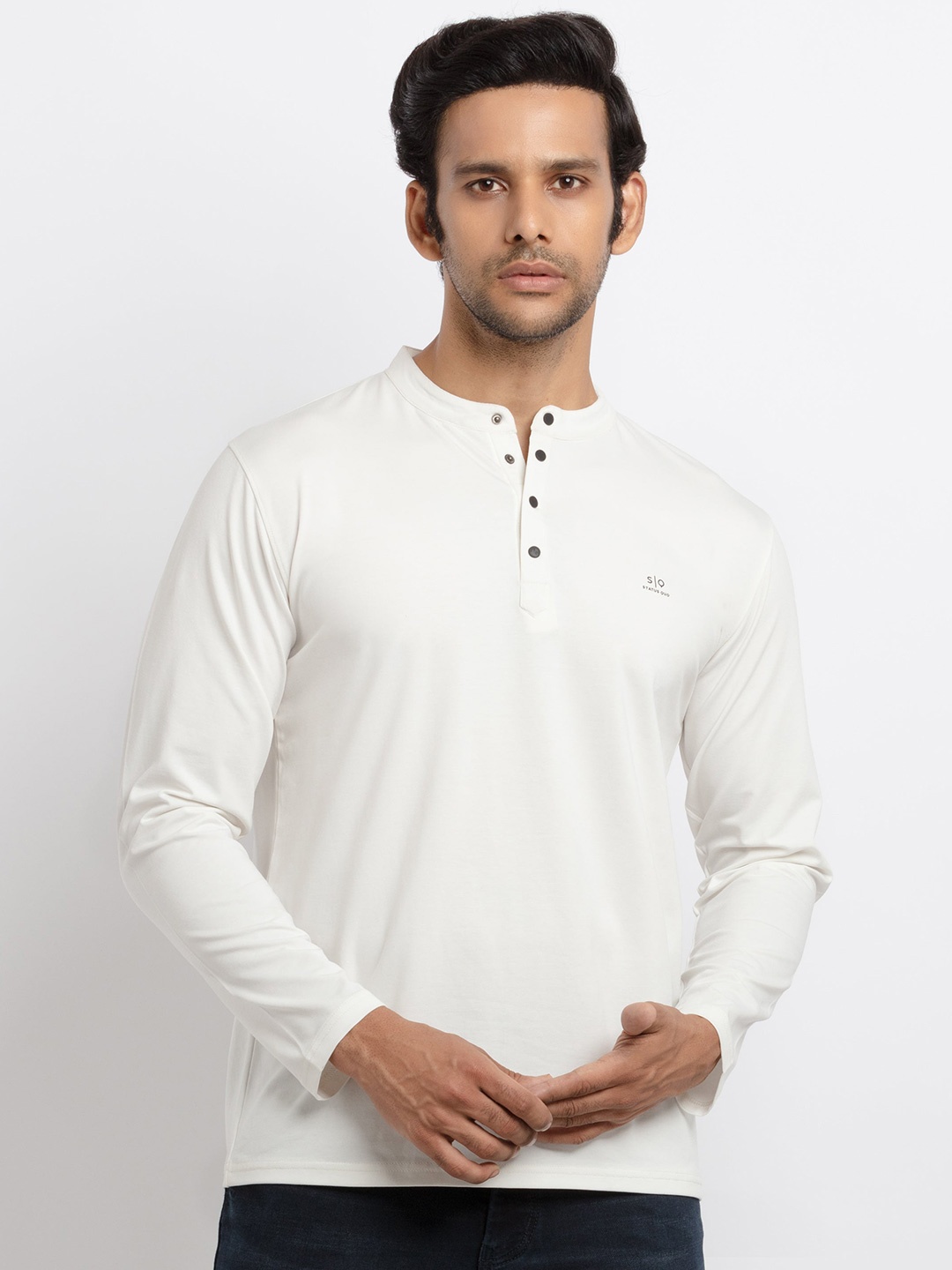 

Status Quo Men Off White Henley Neck T-shirt