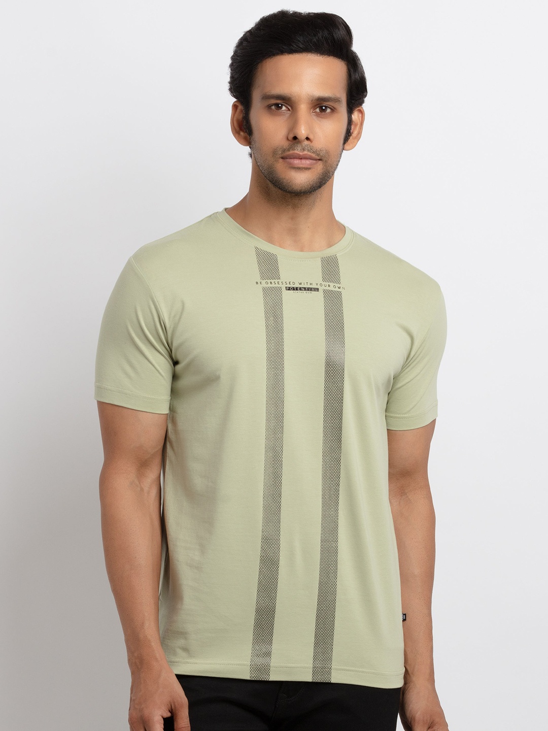 

Status Quo Men Green Striped T-shirt