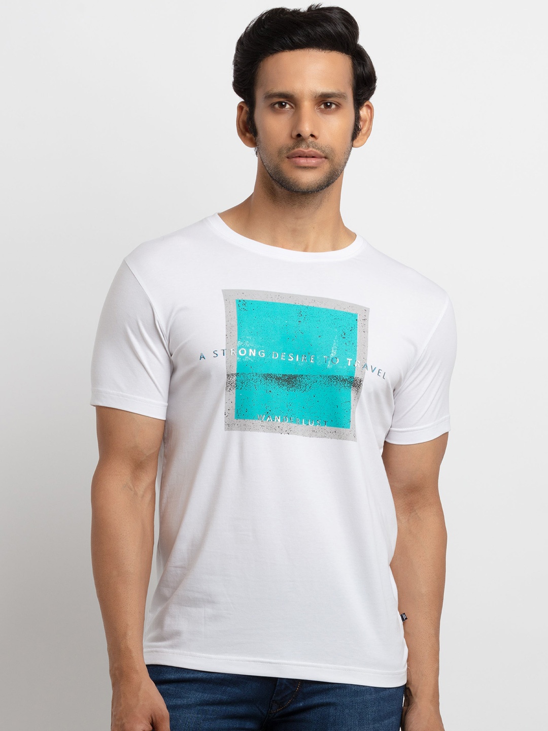 

Status Quo Men White Typography Printed Applique T-shirt