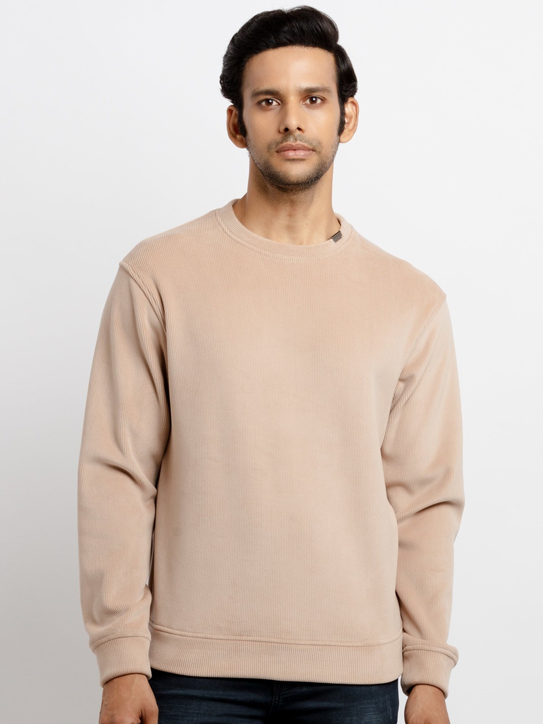 

Status Quo Men Beige Raw Edge T-shirt